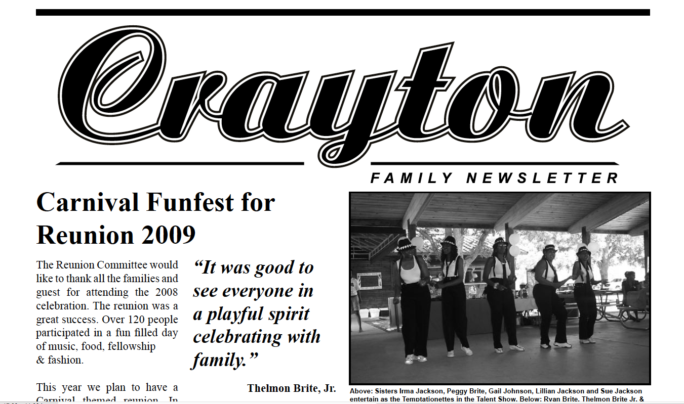 Crayton Family Newsletter 2009